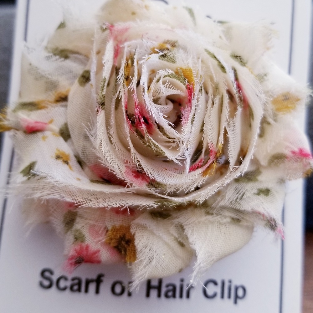 Shabby Rose Flower Scarf Clip or Hair Clip cream